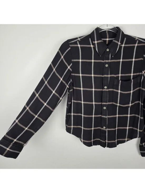 Rails Malin Button Up Shirt Snap Onyx Sand Birch Plaid Black Beige Size XS - Picture 8 of 15